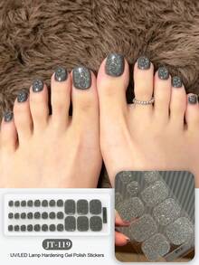 Cross-Border New Arrival Semi-Cured Gel Summer Toe Nail Stickers, Glitter Flash Design, In Stock Wholesale, Waterproof & Long-Lasting - Grey - View 8