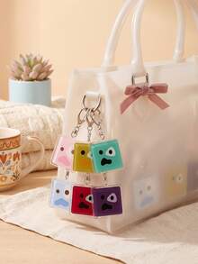 1pc/6pcs Cute Corit Minimalist Expression Aesthetic Acrylic Keychains, Simple Style Misaligned Eye Series Six Colors Funny Adorable Shocked Expression Square Pattern Pendant, Backpack & Car Key Accessory, Gift For & Funny Art Lovers - Multicolor - View 4