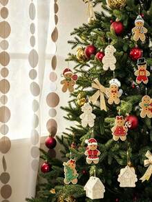 Wooden Christmas Painted Hanging Decor, DIY Blank Unfinished Wooden Gingerbread Man Silhouette Decoration, Suitable For Handmade Crafts Winter Hanging Ornament - Multicolor - View 3