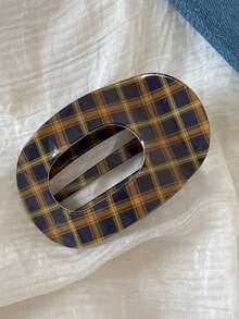 2pcs/1pc Vintage Plaid Curved Claw Hair Clips Women Fashion Glossy Preppy Style Bun Clips Suitable For Daily Commute Wear - Multicolor - View 5