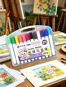 Acrylic Marker Set 24/36/48 Colors, Rich & Vibrant, Smooth & Even Application, Suitable For Elementary Students, Children, Art Students, Painting, DIY, Holiday Gifts, Design, Journaling, Doodle Coloring - Multicolor - View 2