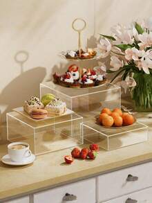 Acrylic Display Riser Set (7" 6" 5" 4"), Transparent Stackable Food Display Stand, Nesting Hollow Bottom Cube Box, Transparent Acrylic Box, Suitable For Wedding Party, Catering, Dessert, Cosmetics, Collectibles, Jewelry, Cupcakes, Buffet Table - Clear - View 8