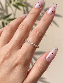 1 pieza Anillo de boda de plata de ley 925 con corte redondo de 1.5-2mm, anillo de media eternidad, con diamantes engastados a la mitad, apilable - Dorado - Ver 4