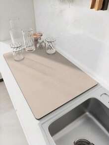1 pieza Alfombrilla de secado de silicona de unicolor, súper absorbente, antideslizante y de secado rápido para fregadero de cocina, almohadilla para máquina de café, decoración del hogar - Caqui - Ver 15