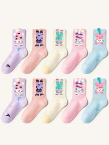 5 Pairs Cute Cartoon Cat Kids Socks, Adorable Baby Mid-Calf Dopamine Girl Socks, Suitable For Spring, Autumn, Winter - Multicolor - View 6