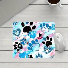 Blue‑Pink Square Mouse Pad Small Mousepad Paw Prints Hearts Tie Desk Accessories, Stitched Edge Non‑Slip Rubber Base 9.4x7.8 Inches Desktop Protector Computer Desk Mat Laptop Keyboard Pad For Home Office School Gaming - View 2