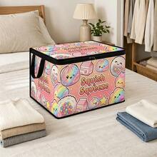 1PC Squish & Squeeze Cute Pattern Zippered Flap Foldable Storage Box - Suitable For Book Organization, Toy Storage, Cosmetic Storage, Student Back To School Storage, Home Organization, Car Trunk Storage, Clothing, Blankets, Daily Essentials, Hair Styling Tools Large Capacity Storage - A - View 2