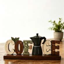 1pc Coffee Bar Decor Sign, Coffee Bar Accessories, Rustic Style Coffee Table Centerpiece, Wooden Multi-Layer Coffee Tray Decor, Coffee Station, Home Kitchen Decor, Home Decor, Room Decor, Coffee Bar Station - C - View 2