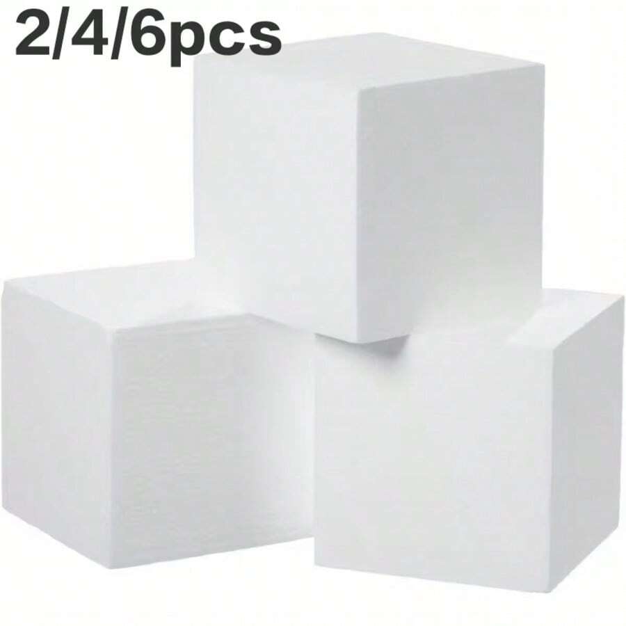 2/4/6 Pieces 8cm/3.15in Polystyrene Foam Cube - Lightweight And Durable, Suitable For Art Projects, Sculptures, Flower Arrangement, Centerpieces And Handicrafts. The Product Is A Regular Square Block With A Simple Design And Smooth Surface - Multicolor - View 1