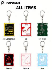 1/6Pcs Korean Music Song Commemorative Stamp Style Acrylic Keychain, Vintage Album Theme Bag Charm, Backpack Key Ring Decoration, Fan Collection Gift - Multicolor - View 4