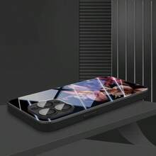 1pc Elegant Rich Lily Pattern Glass Material Phone Case, High-End And Sophisticated, Suitable For Apple Tempered Glass - Black - View 3