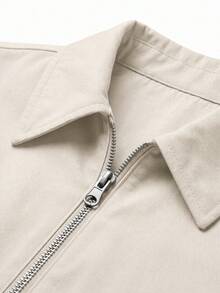 Men's Beige Turn-Down Collar Harrington Jacket, Full Zip Ribbed Cuffs And Hem Casual Outerwear, Suitable For Spring And Autumn Outings And Commuting - Apricot - View 6