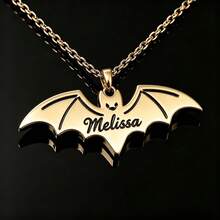 1pc Customized Name Bat Necklace, Personalized Engraved Gothic Style Pendant Collarbone Chain, Halloween Gift Jewelry - Multicolor - View 5