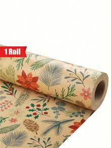 1 Gulungan Kertas Pembungkus Kado Natal Bergaya Pedesaan, Motif Bunga & Daun, Cokelat Kraft, Tanpa Komponen, Tema Pohon & Rusa Kutub, Perlengkapan Seni & Kerajinan, Kertas Jahit - Kertas kemasan - View 2