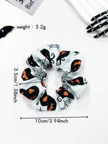 4pcs Halloween Themed Women Fashion Accessories: Made Of Elegant Fabric Printed With Pumpkin, Skull And Spider Web Patterns. Suitable For Hair Styling, Both For Going Out And Daily Wear. - Multicolor - View 2