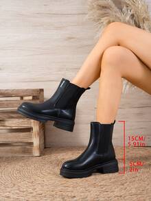 Women's Ankle Boots Autumn/Winter Boots Hot-Selling Thick Sole Slim Chelsea Boots - Black - View 3