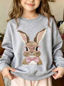 Tween Girl Casual Fun Print Crew Neck Long Sleeve Sweatshirt, Autumn/Winter Top - Grey - View 1