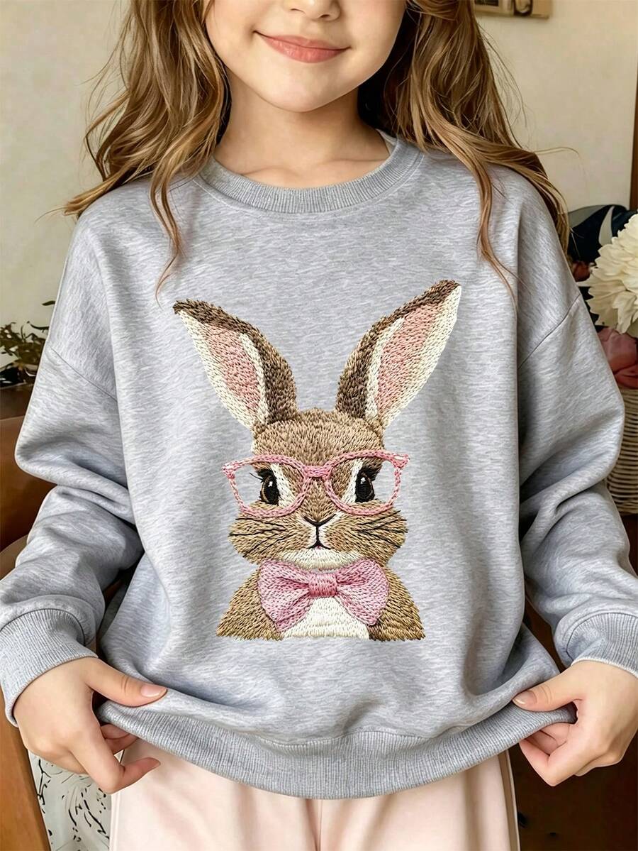 Tween Girl Casual Fun Print Crew Neck Long Sleeve Sweatshirt, Autumn/Winter Top - Grey - View 1