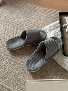 XIXITIAO Japanese‑Style Arch Support House Slippers, Men Women Minimalist Solid Color Slide‑On Couple Fabric Floor Slippers For Fall Winter - Grey - View 6