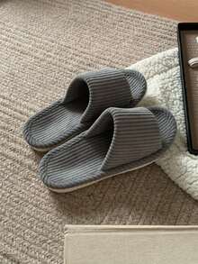 XIXITIAO Japanese‑Style Arch Support House Slippers, Men Women Minimalist Solid Color Slide‑On Couple Fabric Floor Slippers For Fall Winter - Grey - View 2