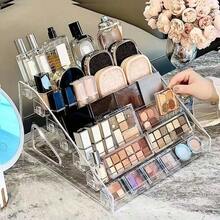 1pc Cosmetic Storage Rack, Desktop Style, Eyeshadow Palette, Powder, Cushion, Lipstick, Perfume, Multi-Layer Transparent Nail Polish Display Stand - Clear - View 3