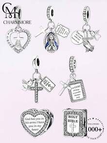 1pc Bible Prayer Cross Series Beaded Pendant, Suitable For DIY Bracelet Women's Jewelry - Silver - View 1