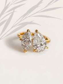 1pc Water Drop Shaped Double Zirconia Ring, Elegant And Exquisite Women's Jewelry Gift, Suitable For Evening Parties And Dates - Horse-eye Teardrop Ring - View 3
