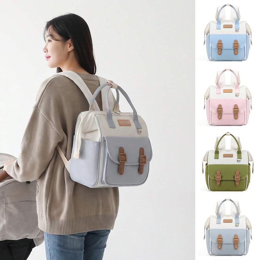 1pc Solid Color Printed Decor Nylon Baby Bottle Bag, Portable Medium Capacity Zipper Pouch, Suitable For Moms' Daily Baby Care - Multicolor - View 1
