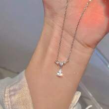 1pc Silver Water Drop Rhinestone Necklace Star Moon Rhinestone Necklace - Silver - View 3