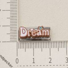 1PC Gold & Silver Tone Italian Modular Bracelet Links, "Pretty/Cute" Letter & Flower Enamel Charms, Pastel Color Cute Style DIY Jewelry Supplies - Korean Style Lettering - View 10