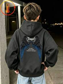 Tween Boy Fun Print Pullover Sweatshirt, Warm & Comfortable Thermal-Lined Pullover Sweatshirt For Autumn/Winter - Dark Grey - View 2