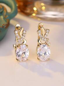1 Pair Exquisite Oval White Zirconia Inlaid Silver-Plated Earrings For Women, Suitable For All Special Occasions Throughout The Year, Enhance Your Charm - Silvery - View 10