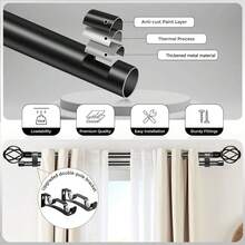 1 Set Double Curtain Rod Set, Metal Adjustable Splice Double Curtain Rod Set, Suitable For Windows, Equipped With Brackets, Perfect For Blackout Curtains In Bathroom, Bedroom And Living Room (Black) - American Style Double Rod - Black - View 9