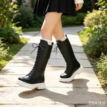 2026 New Fashion Versatile Tall Riding Boots Flat Sole Girls Kids Boots - Black - View 1