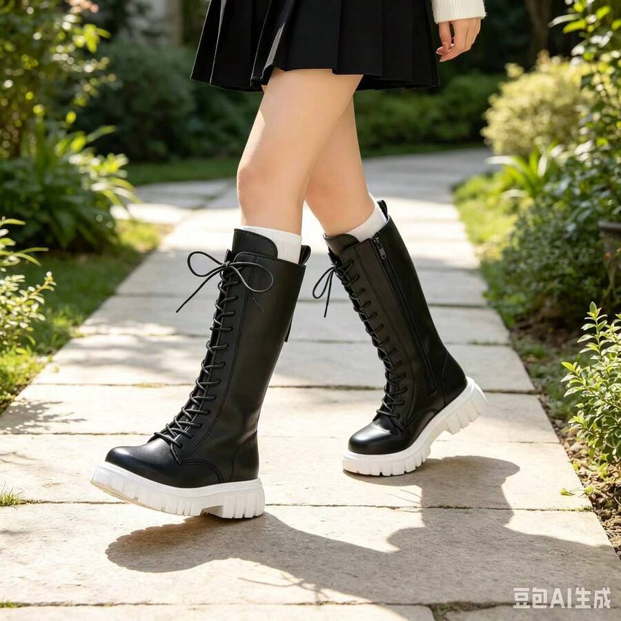 2026 New Fashion Versatile Tall Riding Boots Flat Sole Girls Kids Boots - Black - View 1