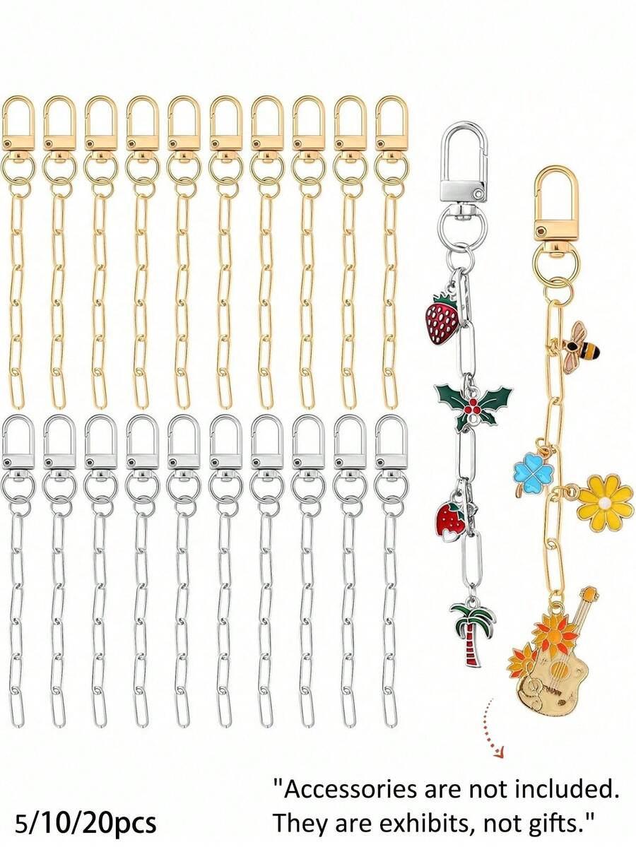 5/10/20pcs Keychain Making Kit, Includes Metal Keychain Clips, Lobster Clasps And Extension Chains, Suitable For DIY Bag Charms, Keychain Pendants, Connector Chains, Jewelry Accessories - Door Latch + Chain - View 1