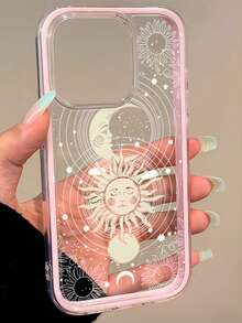 1件黃色月亮太陽星星美學圖案粉色邊框 2合1 透明全包覆 TPU 防震時尚手機殼，適用於 iPhone 11 12 13 14 15 16 17 18 Pro Max A56/55/54/53/52/51 S26/25/24/23/22/21 Ultra 系列防震保護殼（國際版，非國內版） - 彩色 - 查看 1