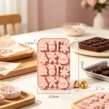 3D DIY Christmas Element Baking Mold Gift Christmas Tree Candy Cane Gingerbread Man Snowman Santa Claus Shaped Candy Chocolate Mold Heat Resistant Cold Resistant Reusable - Pink - View 6