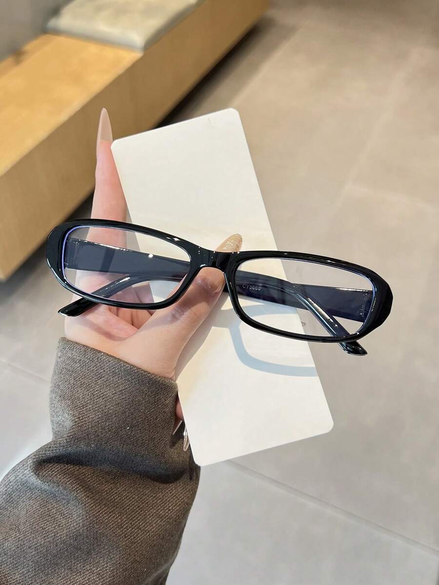 1PC Men's Casual Oval Black Fashion Plain Lens Glasses, Suitable For Daily Wear, Decoration And Street Photography