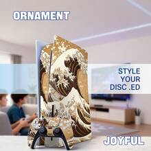 Stiker Pelindung Pola Gelombang Seni Vintage Kompatibel dengan Disc Edition, Set Lengkap Pelindung Konsol dan Pengontrol Ganda, Aksesori Gaming Vinyl Tahan Air, Tahan Gores, dan Dapat Dilepas - View 9