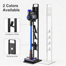 No‑Drill Vacuum Cleaner Storage Stand, Freestanding Metal Holder Rack For Cordless Vacuum & Accessories,Stable Multi‑Hook Metal Stand,Easy To Clean,Space Saving, Black & White Available - View 8