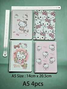 SANRIO 4pcs A5/A7 Cute Kitty Spiral Notebooks, 50 Pages School/Office/Student Use, Cartoon Stationery Memo Pads, Learning & Office Supplies - View 9