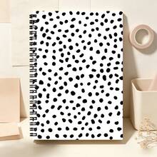 Casual Hand-Drawn Spotted Dog Pattern Spiral Bound Notebook - Asymmetrical Black Polka Dot Design, 100 Pages Writing Book, A5 Korean Style Diary Planner - Lined Book - View 6