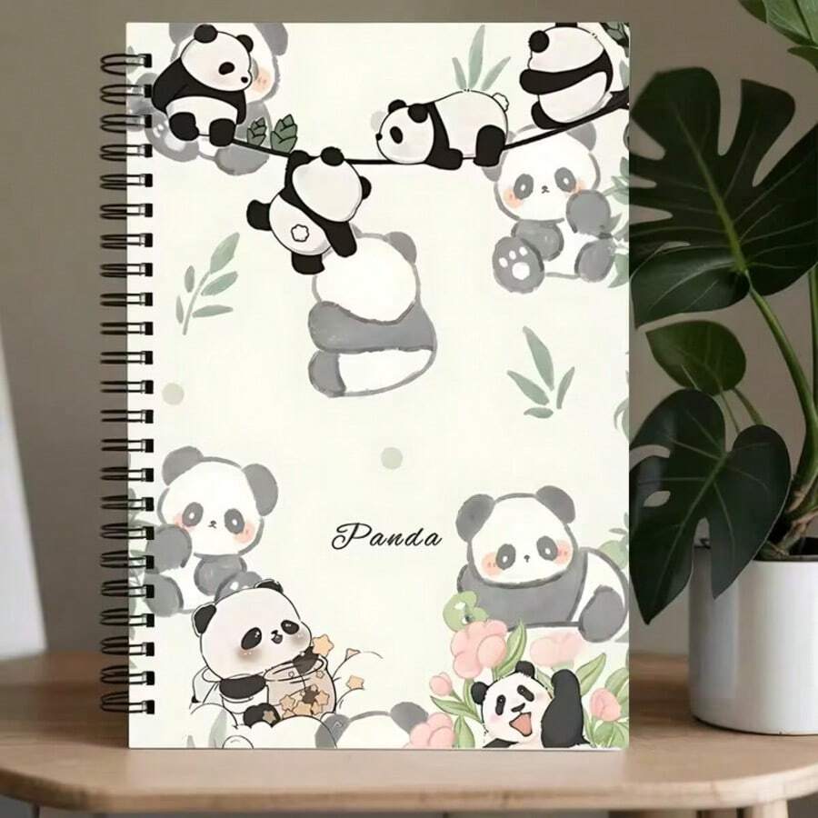 2D Cute Panda Theme & Bamboo Pattern A5 Spiral Notebook, Suitable For Office & Classroom Notes, Professional Meeting Memo, Diary Planner, Creative Holiday Gift For Professionals, Design Daily Journal, Classroom Notes, Office Memo, Portable Writing Notebook, Suitable For Professionals, Students & Office Use - Perfect Gift Choice, Artistic Cover Design, Study Formula Record, Subject Learning Record Notebook - 1 Pack (50 Sheets, 100 Pages) - View 1