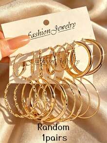 16pcs/Set Women's Metal Twisted Flower Earrings, Gold Earrings, Layered Earrings, Minimalist C-Shaped Earrings Suitable For Daily, Party, Beach - C Multi-size Earring Set - View 3