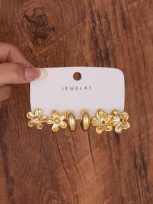 6/18pcs Gold Fashion Women's High-End Earrings Set - Gold - View 6
