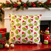 The Grinch Grinchmas Christmas Pillow Case, Cartoon Christmas Hat Snowflake Gift Box Pattern Square Decorative Cushion Cover, Suitable For Sofa Bedroom, Christmas Holiday Home Decor Gift - Multi-color - View 7