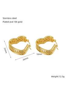 RAYQUEEN 1 Pair New Fashion Heart Square Rhombus Stainless Steel Personalized Large Stud Earrings For Women, Suitable For Daily Wear - Gold - View 6