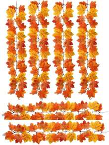 1pc Orange-Red Artificial Maple Leaf Vine, Silk Fabric, Suitable For Autumn, Halloween, Harvest Festival Home Decor, Tabletop Decor, Fireplace Decor, Stair Railing Wrap Decor, Door Frame Decor (No Lights, DIY Light Strip Compatible) - Orange - View 13