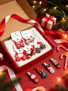 11pcs/Set Girls Multi-Color Christmas Party Bow Alligator Hair Clips Swallowtail Hair Accessories Hair Clips Non-Damaging Christmas Tree Snowflake Santa Claus Print For Daily Use- Green And Red Glitter Hair Clips, Ribbon Bow Hair Clips Holiday Party - Christmas Hair Clip Hair Scrunchie - View 2